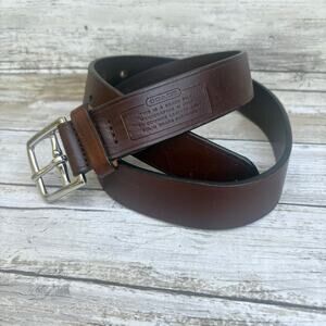 Coach Leather Belt Sz 32” Brown Silver Solid Brass Made in Italy Classic Unisex